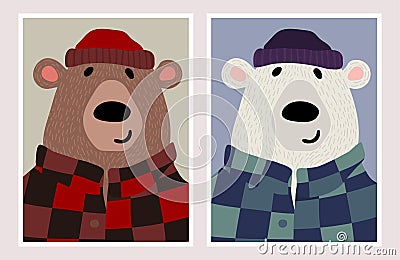 Vector illustrations, posters with hipster bears Vector Illustration